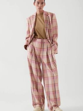 COS Pleated Wide-Leg Checked Trousers Size 8
